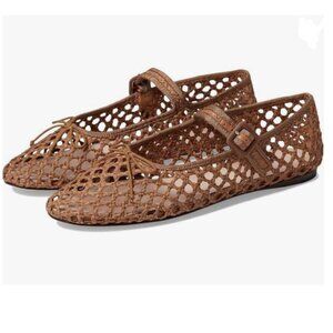 Miss left Brown Cutout Bowknots Ankle Strap Mary Janes Round Toe Ballet Flats
